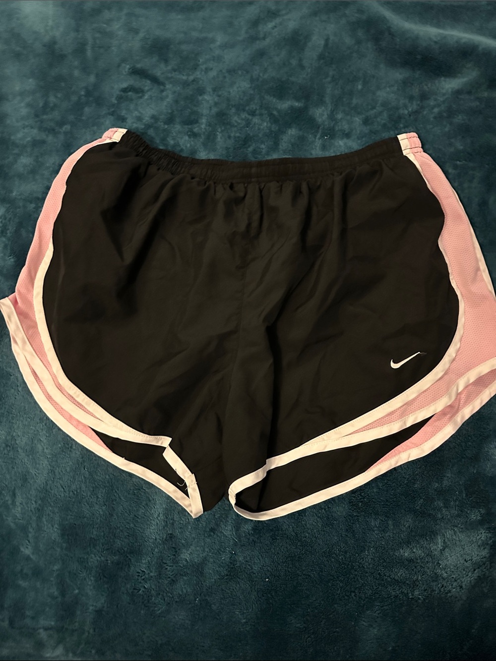 Nike Women’s Black Athletic Shorts with White Trim and pink accent